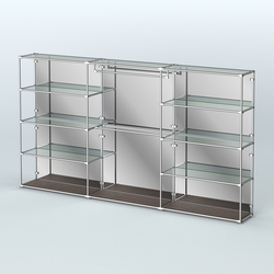 Торговая система ХРОМ (задняя стенка - зеркало) 3600 мм с прозрачными полками и поручнями №1, Дуб Венге