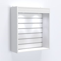 Витрина настенная №201-2В открытая с эконом панелью и подсветкой, Белый