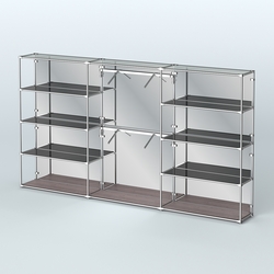 Торговая система ХРОМ (задняя стенка - зеркало) 3600 мм с тонированными полками и поручнями №6, Ясень Анкор темный