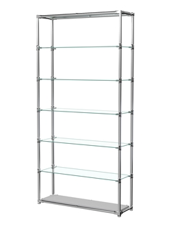 Пристенный торговый стеллаж ЛАЙТ с полками из прозрачного стекла №2, Серый