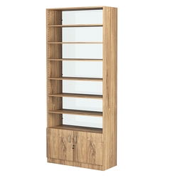 Стеллаж из ДСП с 6-ю полками 400x900 мм серии LEVEL-6 №14-1 (З/C - СТЕКЛО), Дуб Канзас коричневый