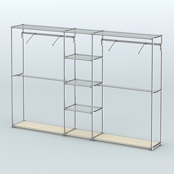 Торговая система ХРОМ без ДСП 3030 мм с прозрачными полками и поручнями №12, Крем Вайс