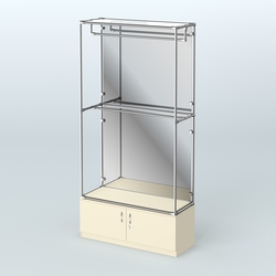 Торговая система ХРОМ (задняя стенка - зеркало) 1200 мм №1-4 с тумбой Т-21 и поручнями, Крем Вайс