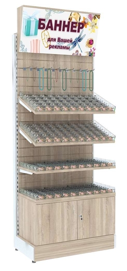 Пристенный стеллаж с накопителем ячейками и световым коробом широкий серии ВЕНТА №2 (200 ячеек), Дуб Сонома