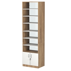 Стеллаж из ДСП с 6-ю полками 400x600 мм серии LEVEL-6 №7-1 (З/C - СТЕКЛО), Дуб Канзас коричневый + Белый