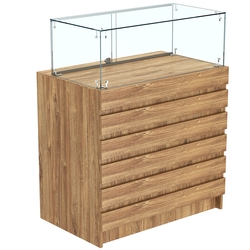 Торговый прилавок с прозрачным колпаком и фасадными панелями №1Э-14, Дуб канзас коричневый Н1113 ST10