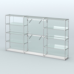 Торговая система ХРОМ (задняя стенка - стекло) 3600 мм с прозрачными полками и поручнями №6, Ясень Анкор светлый