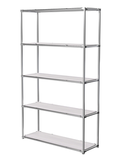 Торговый хромированный стеллаж с полками ДСП №4, Ясень Анкор светлый - U31104