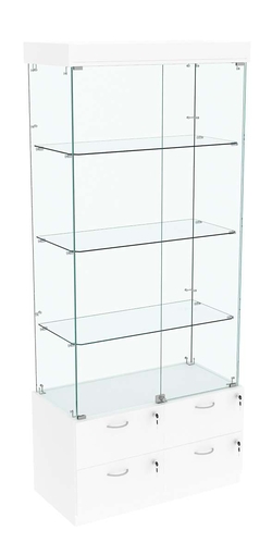 Витрина ХРУСТАЛЬ №1 прямоугольная (задняя стенка - стекло), Белый