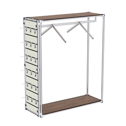 Хромированный стенд-вешало ETD-12 №1-3 (торец-ЭП) с полками ДСП 16мм, Орех