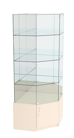 Витрина "Истра" угловая №16 (задние стенки - зеркало), Крем Вайс