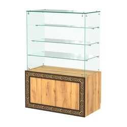 Стеклянный прилавок с декором и тремя прозрачными полками №СПБА-201, Дуб Золотистый