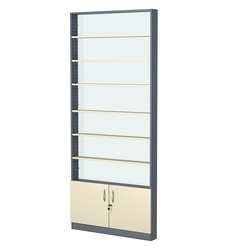 Стеллаж из ДСП с 6-ю полками 100x900 мм серии LEVEL-6 №8-1 (З/C - СТЕКЛО), Темно-серый + Крем Вайс