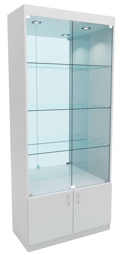 Стеклянная витрина №1-3 с каркасом из ДСП (задняя стенка зеркало), Серый