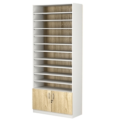 Стеллаж из ДСП с 10-ю полками 350x900 мм серии LEVEL-10 №13 (З/C - ДВП), Белый + Дуб Сонома