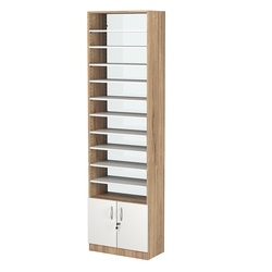 Стеллаж из ДСП с 10-ю полками 300x600 мм серии LEVEL-10 №5-2 (З/C - ЗЕРКАЛО), Дуб Канзас коричневый + Белый