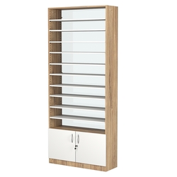 Стеллаж из ДСП с 10-ю полками 300x900 мм серии LEVEL-10 №12-1 (З/C - СТЕКЛО), Дуб Канзас коричневый + Белый