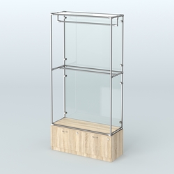 Торговая система ХРОМ (задняя стенка - стекло) 1200 мм №1-3 с тумбой Т-15 и поручнями, Дуб Сонома