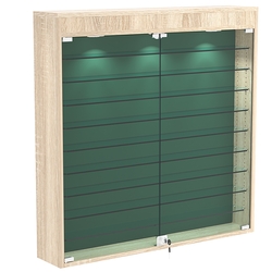 Настенная витрина с бархатом серии БАРОН №4-4А (девять полок), Дуб сонома + 10 Green