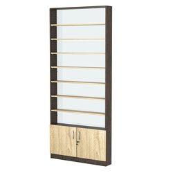 Стеллаж из ДСП с 7-ю полками 150x900 мм серии LEVEL-7 №9-1 (З/C - СТЕКЛО), Дуб Венге + Дуб Сонома