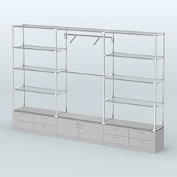 Торговая система ХРОМ без ДСП 3600 мм с тумбами Т14, Т21, прозрачными полками и поручнями №5, Серый