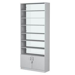 Стеллаж из ДСП с 6-ю полками 300x900 мм серии LEVEL-6 №12-1 (З/C - СТЕКЛО), Серый