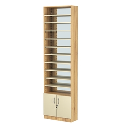 Стеллаж из ДСП с 10-ю полками 250x600 мм серии LEVEL-10 №4-2 (З/C - ЗЕРКАЛО), Дуб Золотистый и Крем Вайс