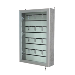 Витрина настенная №2-1Б с эконом панелью и стеклянными дверками серии Collecto, Бетон Чикаго светло-серый F186 ST9