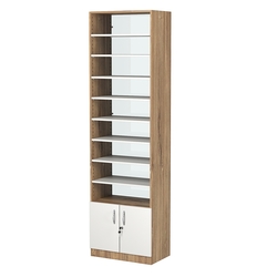 Стеллаж из ДСП с 8-ю полками 350x600 мм серии LEVEL-8 №6-1 (З/C - СТЕКЛО), Дуб Канзас коричневый + Белый