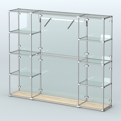 Торговая система ХРОМ (задняя стенка - стекло) 2430 мм с прозрачными полками и поручнями №11, Дуб Сонома