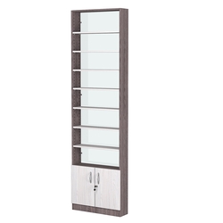 Стеллаж из ДСП с 7-ю полками 150x600 мм серии LEVEL-7 №2-1 (З/C - СТЕКЛО), Ясень Анкор темный + Ясень Анкор светлый