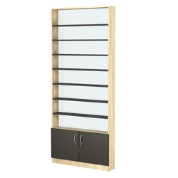 Стеллаж из ДСП с 7-ю полками 150x900 мм серии LEVEL-7 №9-1 (З/C - СТЕКЛО), Дуб Сонома + Черный