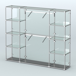 Торговая система ХРОМ (задняя стенка - стекло) 2430 мм с прозрачными полками и поручнями №7, Черный