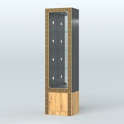 Витрина с декором и диодной подсветкой №ВБА-4С, Черный и Дуб Золотистый U1148