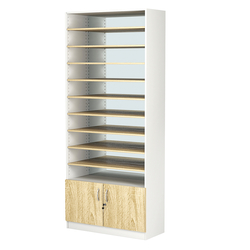 Стеллаж из ДСП с 9-ю полками 400x900 мм серии LEVEL-9 №14-2 (З/C - ЗЕРКАЛО), Белый + Дуб Сонома