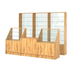 Комплект стеллажей со стеклянными полками U-6 №12-1 и прилавков ЭК-07, Дуб Золотистый