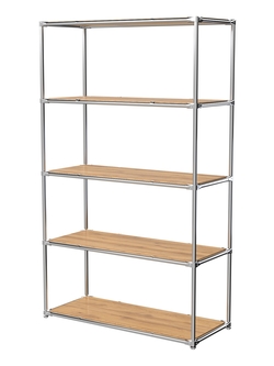 Торговый хромированный стеллаж с полками ДСП №5, Дуб Золотистый