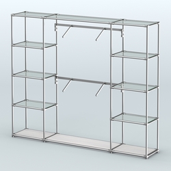 Торговая система ХРОМ без ДСП 2430 мм с прозрачными полками и поручнями №7, Ясень Анкор светлый