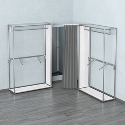 Примерочная с зеркалом из системы ХРОМ с поручнями №3-1, Ясень Анкор светлый