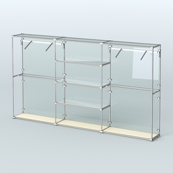 Торговая система ХРОМ (задняя стенка - стекло) 3600 мм с зеркальными полками и поручнями №10, Крем Вайс