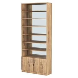 Стеллаж из ДСП с 6-ю полками 300x900 мм серии LEVEL-6 №12-2 (З/C - ЗЕРКАЛО), Дуб Канзас коричневый