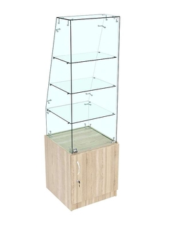 Прилавок квадратный Истра с наклонным фасадным стеклом №115-450 (закрытый), Дуб сонома