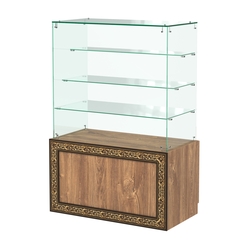 Стеклянный прилавок с декором и тремя прозрачными полками №СПБА-201, Дуб Канзас коричневый