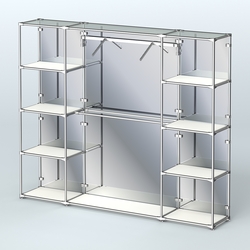 Торговая система ХРОМ (задняя стенка - зеркало) 2430 мм с полками ДСП и поручнями №11, Белый