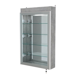 Витрина настенная №2-4А зеркальная с четырьмя полками и подсветкой серии Collecto, Бетон Чикаго светло-серый F186 ST9