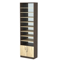 Стеллаж из ДСП с 8-ю полками 300x600 мм серии LEVEL-8 №5-2 (З/C - ЗЕРКАЛО), Дуб Венге + Дуб Сонома