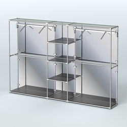 Торговая система ХРОМ (задняя стенка - зеркало) 3030 мм с полками ДСП и поручнями №12, Черный