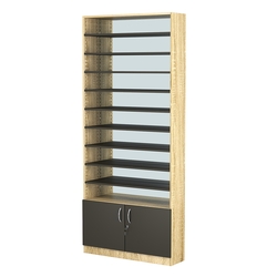 Стеллаж из ДСП с 9-ю полками 250x900 мм серии LEVEL-9 №11-2 (З/C - ЗЕРКАЛО), Дуб Сонома + Черный