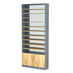 Стеллаж из ДСП с 10-ю полками 250x900 мм серии LEVEL-10 №11-2 (З/C - ЗЕРКАЛО), Темно-Серый  + Дуб Золотистый