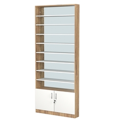 Стеллаж из ДСП с 8-ю полками 150x900 мм серии LEVEL-8 №9-2 (З/C - ЗЕРКАЛО), Дуб Канзас коричневый + Белый